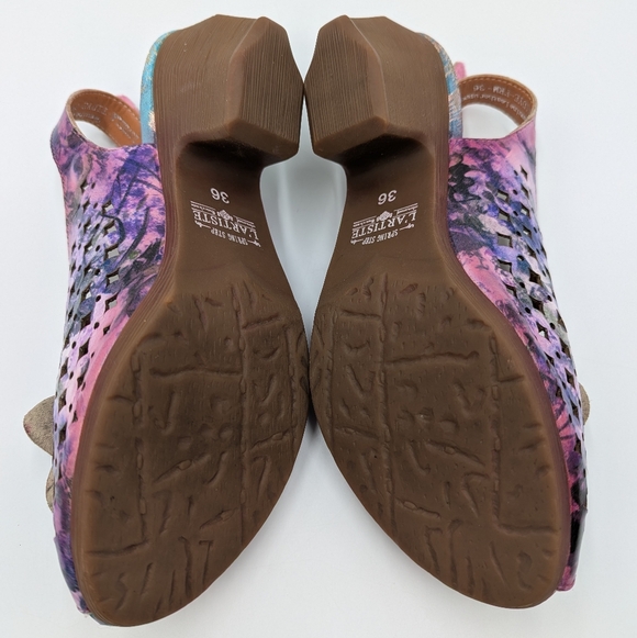 L'artiste Lovella Tidye Floral Sandals 36 Purple Boho Peep Toe Hippie Fairycore - Picture 5 of 12